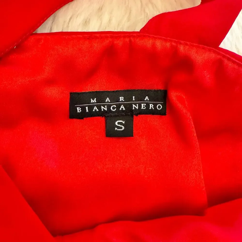 Maria Bianca Nero Red Cowl Neck Tiered Sheath Dress Small NWOT
